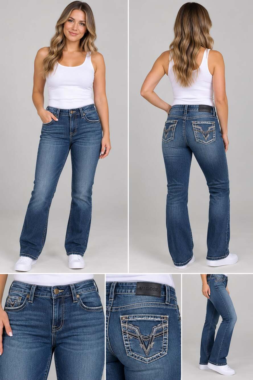 Vigoss Bootcut Jeans Medium Wash Embroidered Back Pockets
